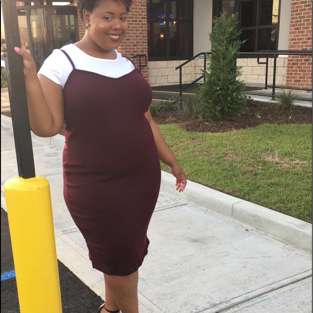 Maroon and white T-shirt dress